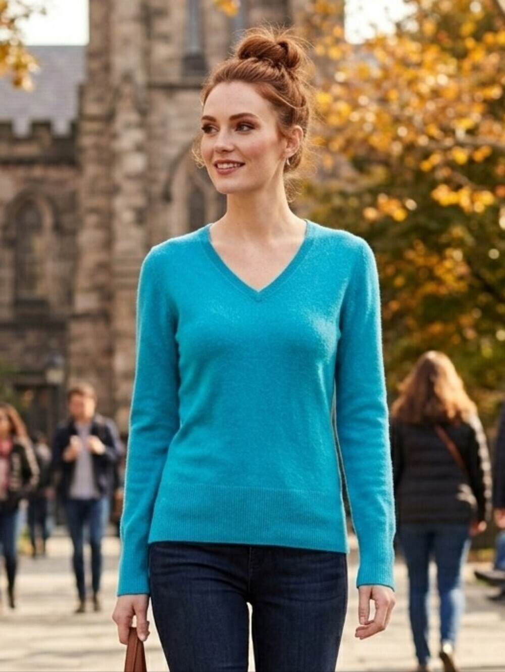 Apt. 9 Women's Quiet Luxury Old Money Blue Cashmere V-Neck Sweater Size Small